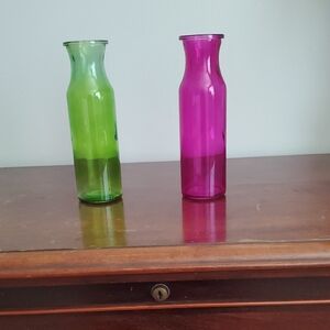 Green and Purple/Pink Glass Vases
